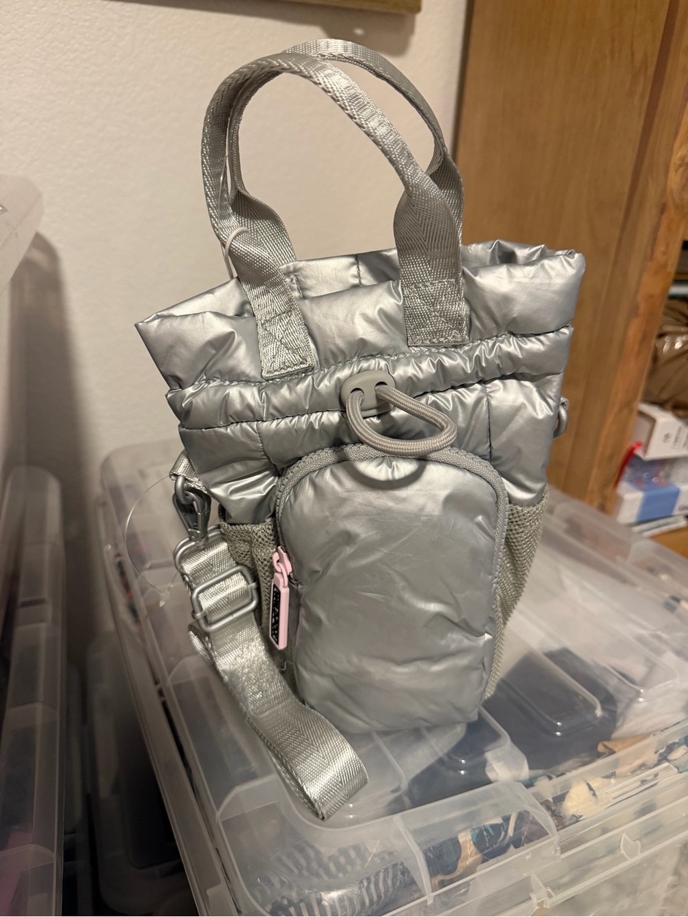 Wildflowers Metallic Silver Puffer Mini Crossbody with Front Pouch